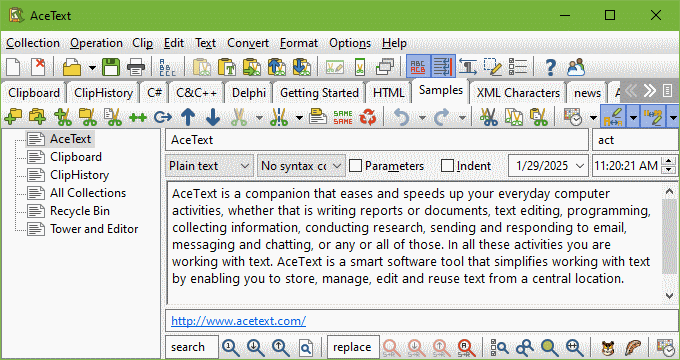 Screenshot of AceText